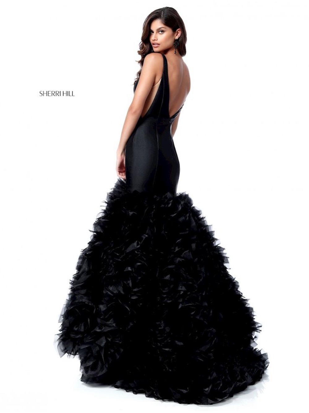 Sherri Hill 51678 Black Tulle Ruffle Mermaid Gown Size 4 - Picture 2 of 13